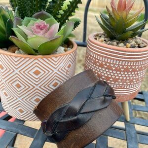 Custom Brown Braided Leather Cuff Bracelet - 9 3/4” Length